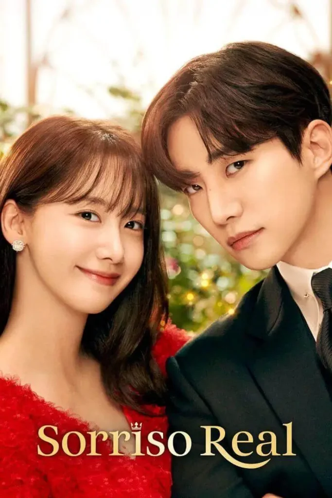 Pôster oficial do dorama Sorriso Real (King the Land) na Netflix, exibindo os protagonistas sorrindo juntos em clima de romance.