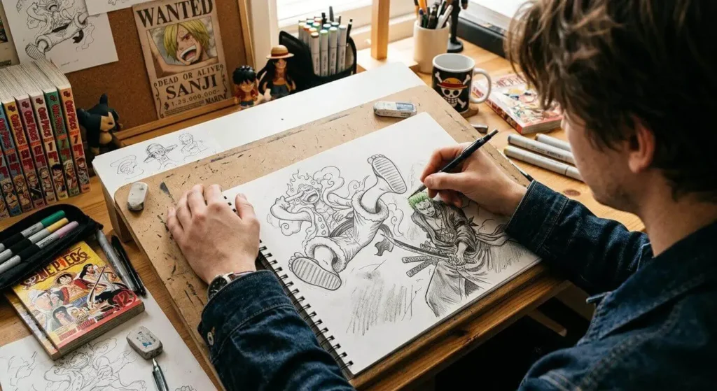 Caderno de desenho mostrando técnicas de como desenhar bem personagens de anime Blog RadarPratico