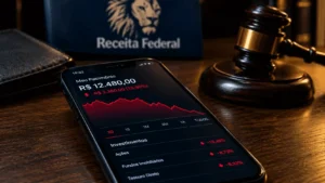 Gráfico financeiro no celular ilustrando o impacto do imposto em fundos imobiliários - Blog RadarPratico