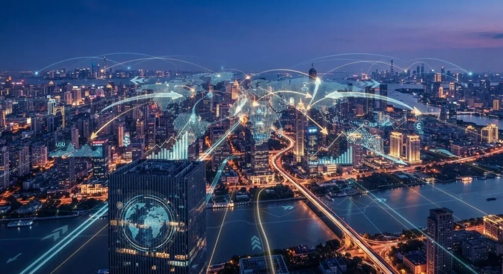 Cidade iluminada simbolizando investimentos no exterior e BDRs no mercado global Blog RadarPratico.