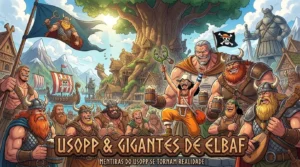 Usopp em destaque em Elbaf demonstrando como as mentiras do Usopp se tornam realidade em One Piece.