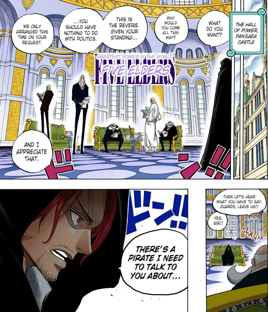 Shanks o Ruivo em reunião secreta com os Gorosei em Mary Geoise Blog RadarPratico.