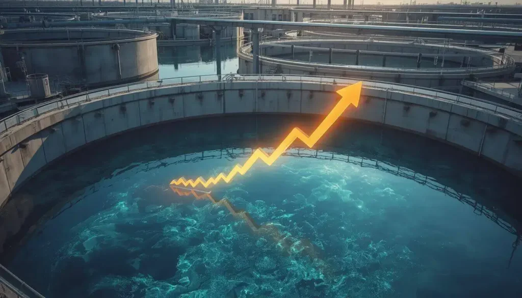Gráfico financeiro refletido na água mostrando se vale a pena investir em Sanepar - Blog RadarPratico