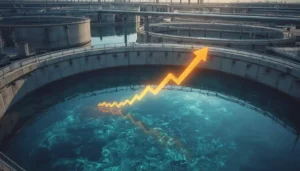 Gráfico financeiro refletido na água mostrando se vale a pena investir em Sanepar - Blog RadarPratico